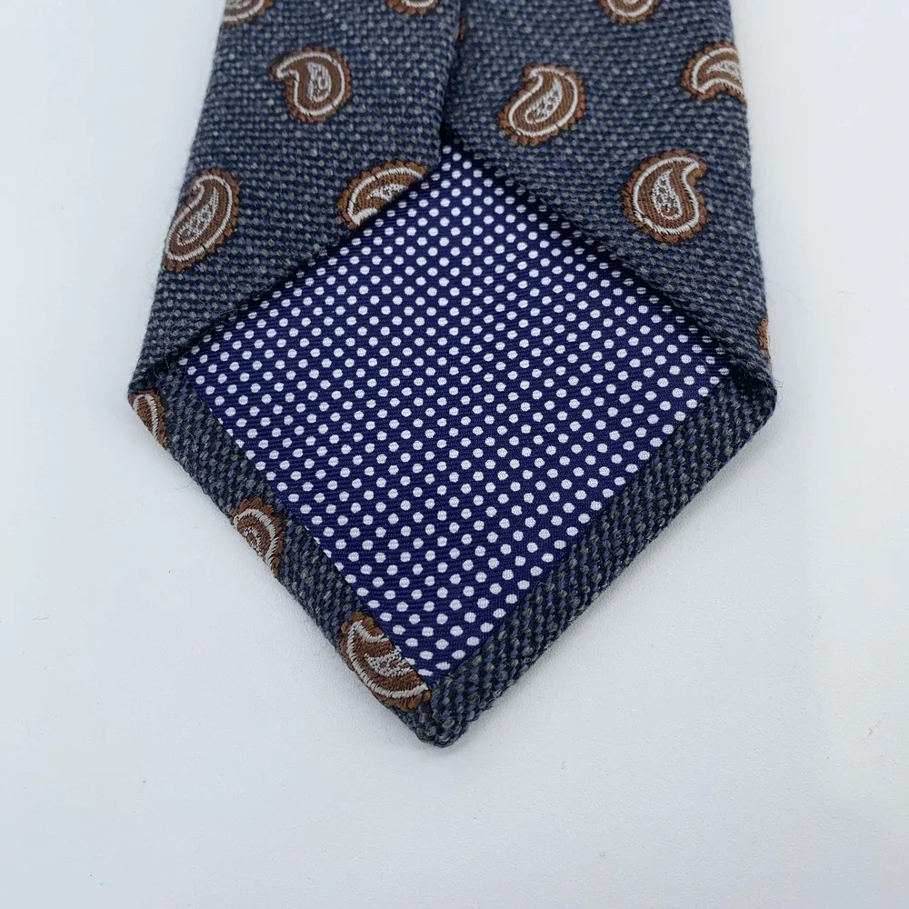 Eton Tie Mens Blue Brown Paisley Silk Wool Made In Italy Classic Necktie